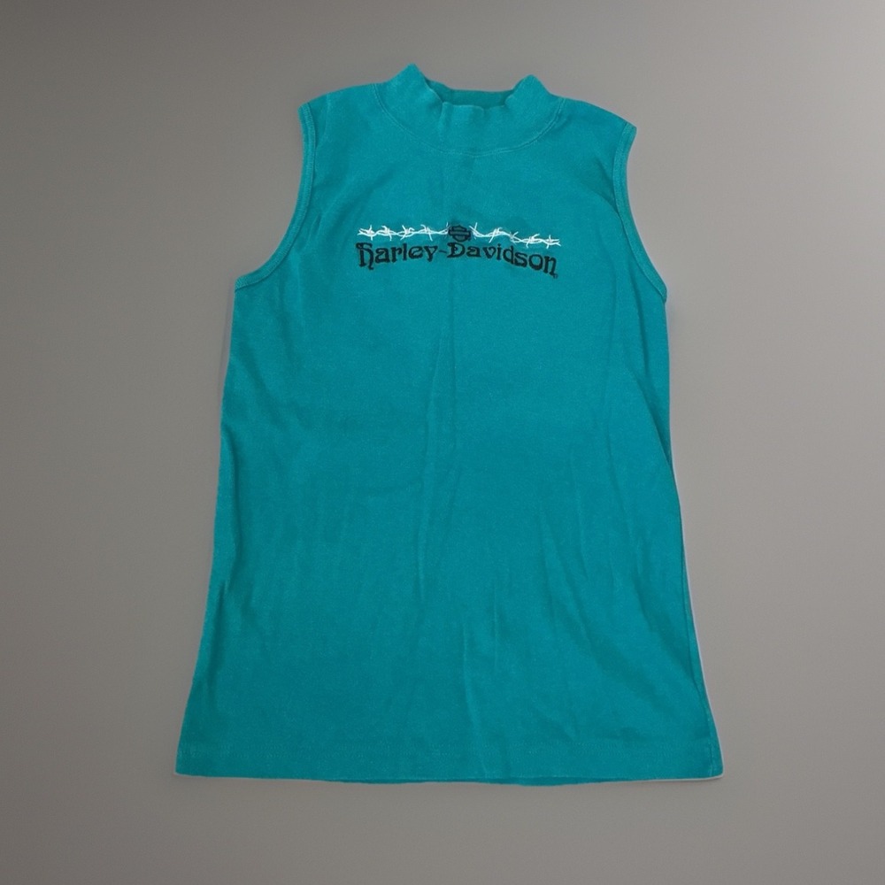 Harley‎ Davidson Sleeveless Mock Neck Top Turquoise Beartooth Billings Montana L